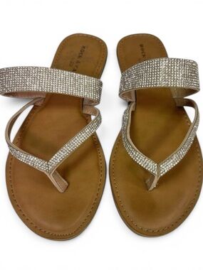Rock & Candy by Zigi Slide Sandals Womens 7.5 Beige/Tan Rhinestone Thong Flat